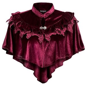 Scarlet Darkness - Women's Gothic Burgundy Velvet Lace Shawl Wrap Buckle Size M